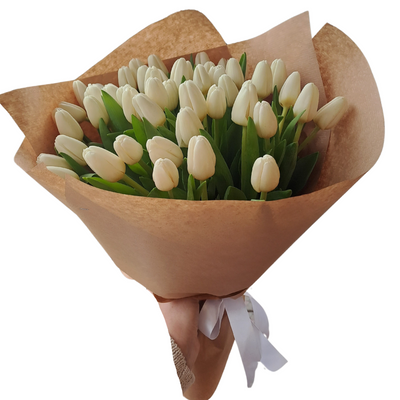41 white tulips in craft