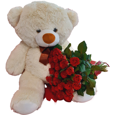 25 red roses with Bear 1 m