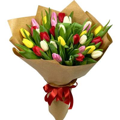 Bouquet of different tulips in craft (price for 1 piece)